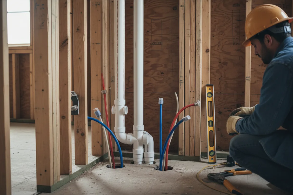 Drain and supply rough-in during Drain Cleaning in Holder